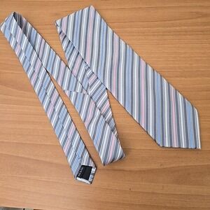 Paul‎ Smith London Blue Pink Gray Repp Stripe Classic Silk Tie Italy